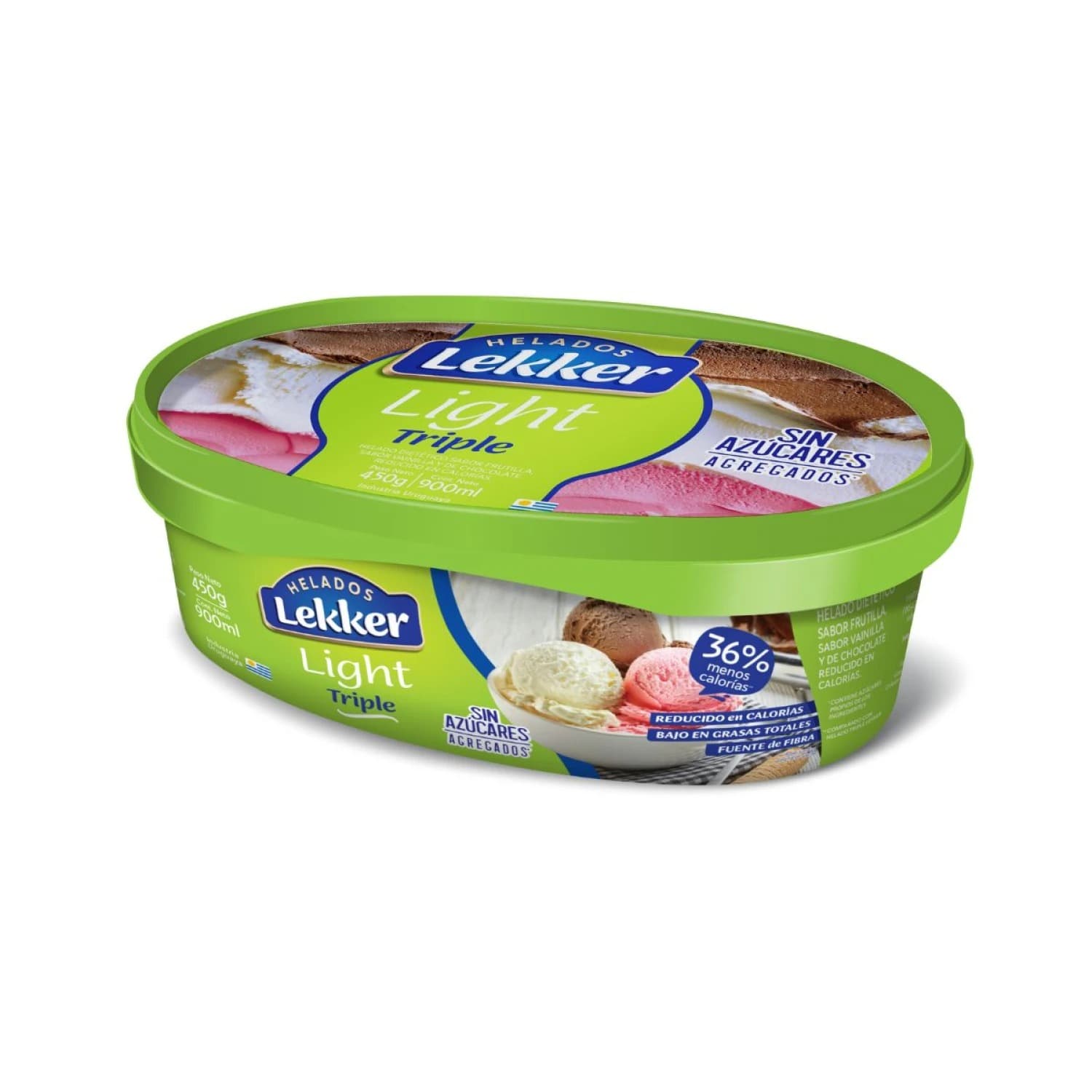 HELADO LEKKER CREMA CHOCOLATE Y FRUTILLA LIGHT 900ML